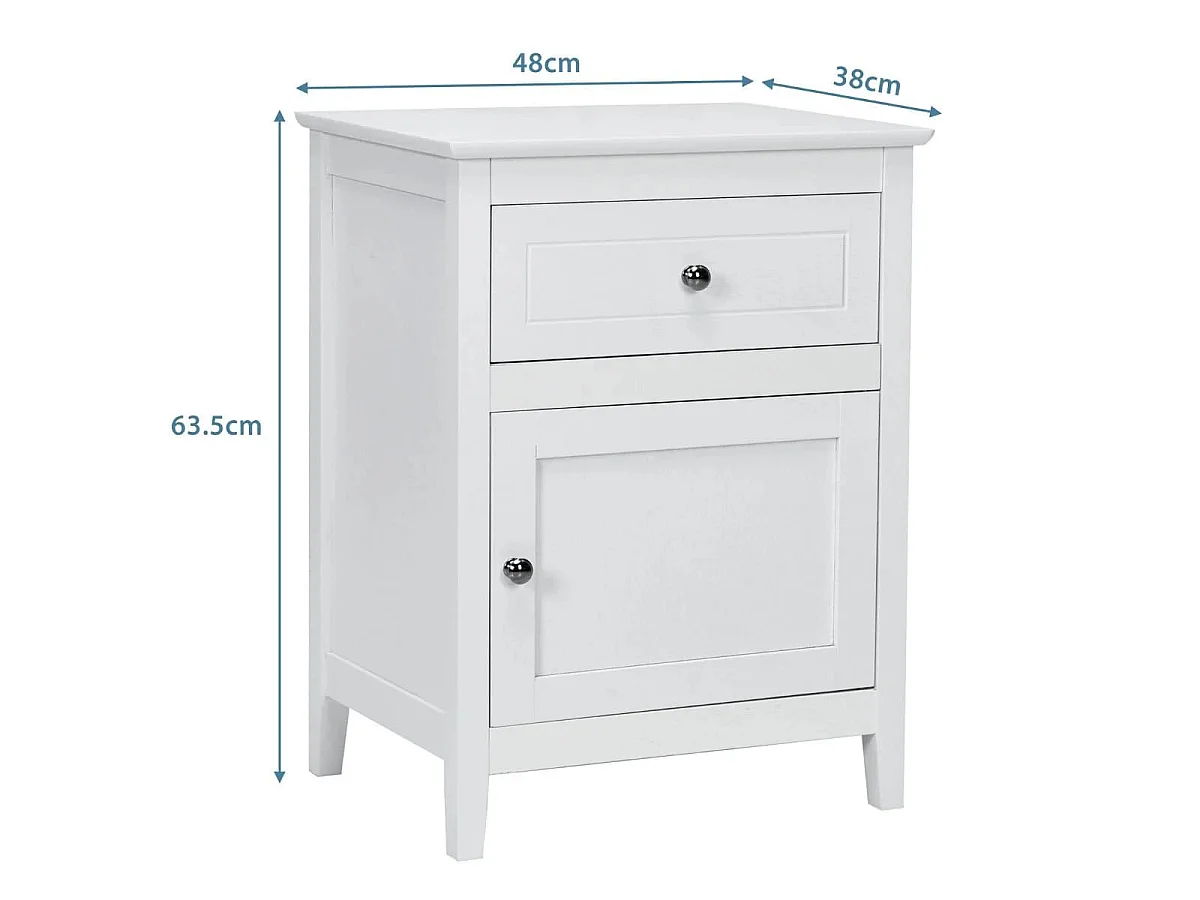 Lot de 2 tables de chevet blanches avec tiroir et porte, 48 x 38 x 63,5 cm