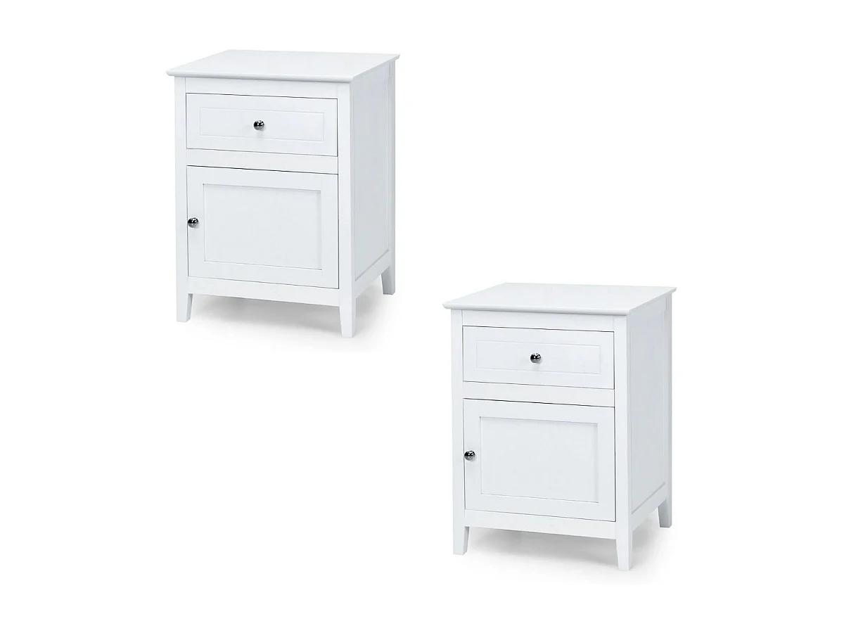 Lot de 2 tables de chevet blanches avec tiroir et porte, 48 x 38 x 63,5 cm