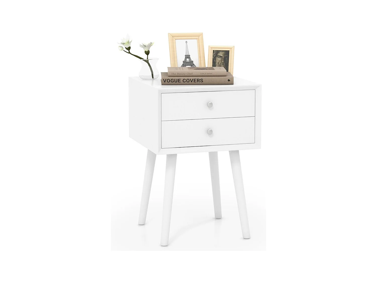 Table de Chevet avec 2 Tiroirs Table d'Appoint pour Salon Chambre Bureau 40 x 40 x 59,5 cm Blanc