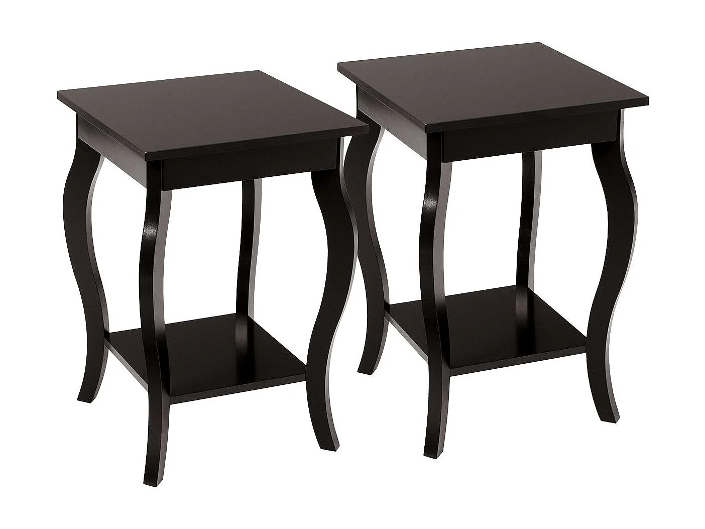 2er Set mit Elegante Beistelltische geschwungenen Beinen & 2 stufigen Ablagen für Wohnzimmer & Schlafzimmer Braun