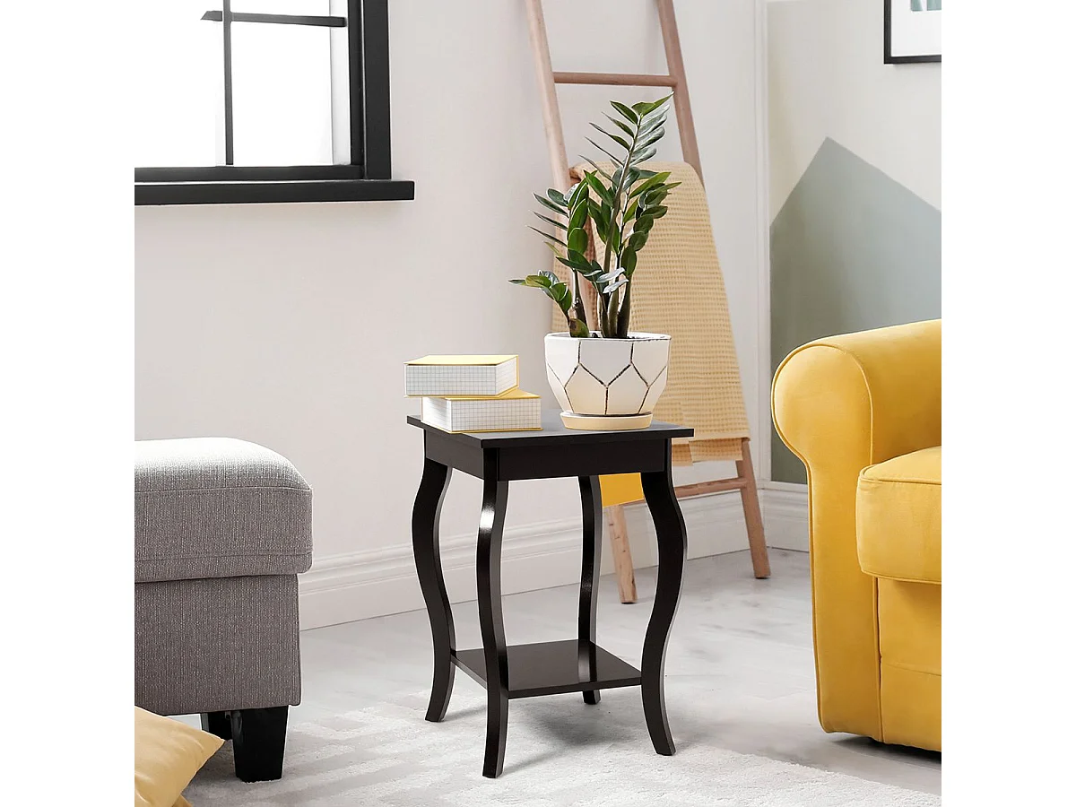 2er Set mit Elegante Beistelltische geschwungenen Beinen & 2 stufigen Ablagen für Wohnzimmer & Schlafzimmer Braun