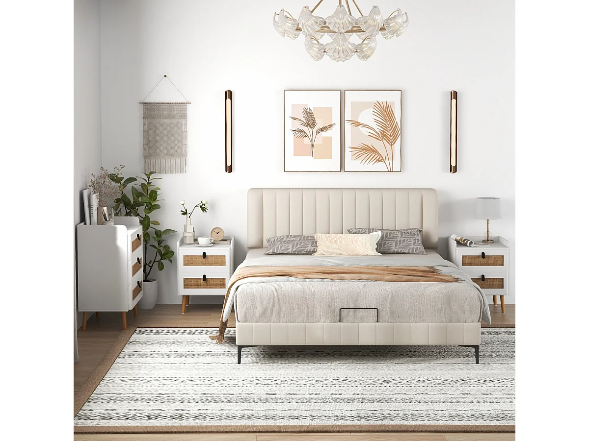 Nachttisch mit 2 Schubladen Massivholzbeine Nachtkommode im Boho-Stil 45 x 40 x 57 cm