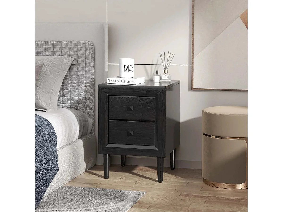 Nachttische Holz Beistelltisch mit 2 Schubladen Kaffeetisch modern Sofatisch Schwarz