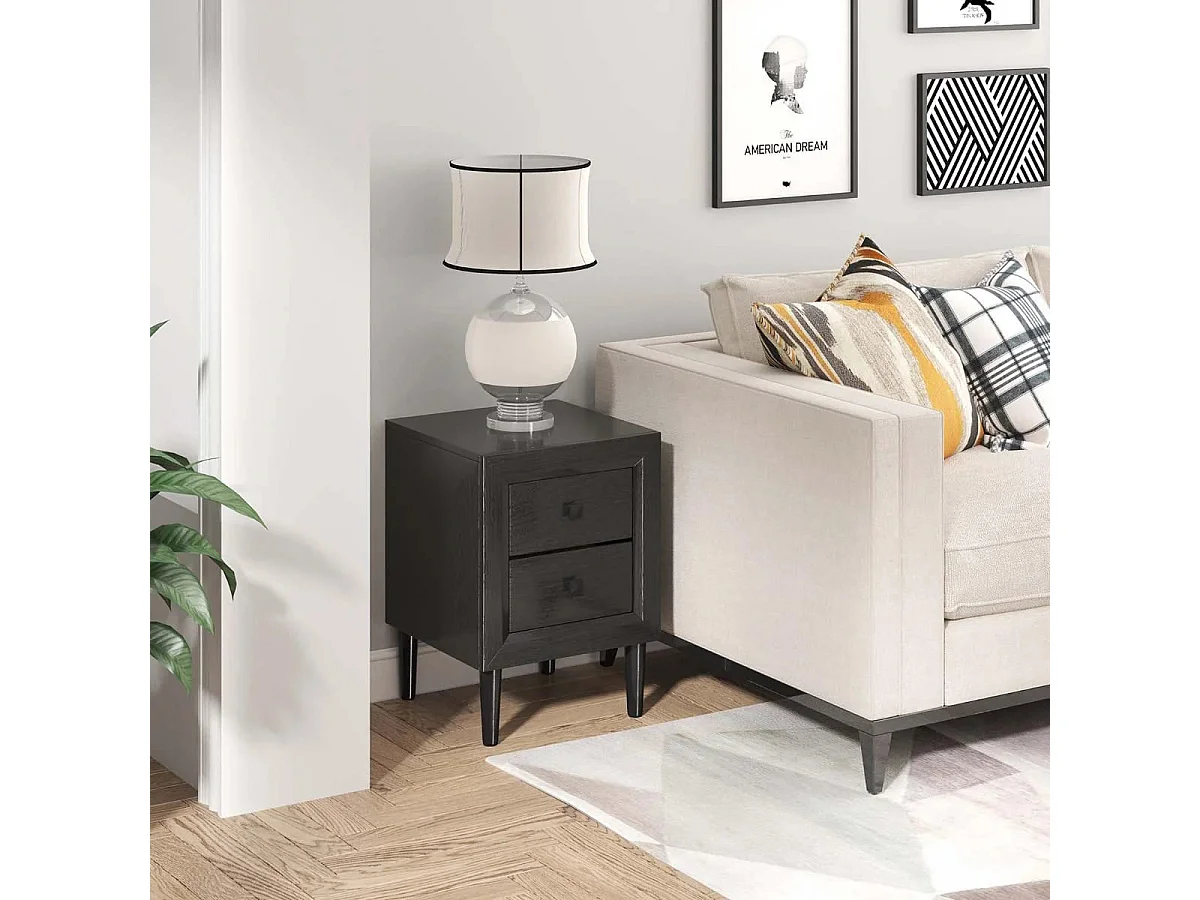 Nachttische Holz Beistelltisch mit 2 Schubladen Kaffeetisch modern Sofatisch Schwarz