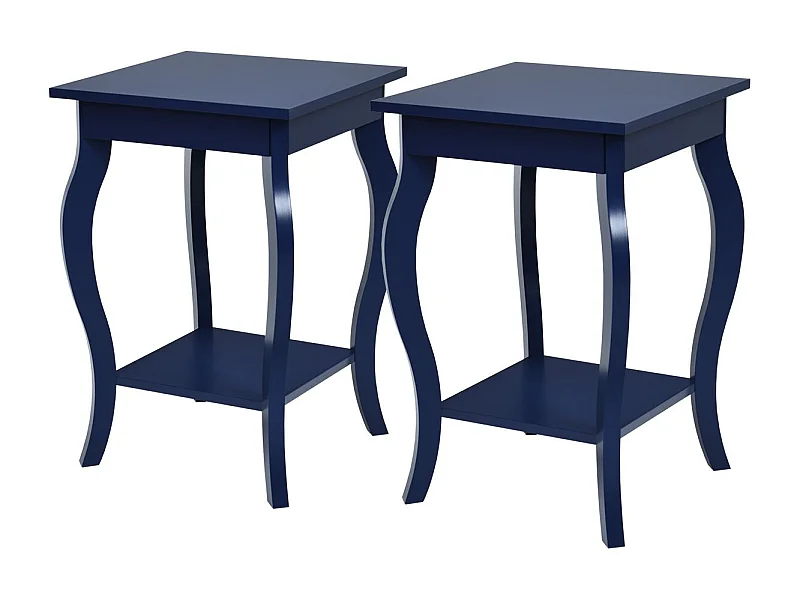 2er Set Beistelltische mit Geschwungenen Beinen & 2 Stufigen Ablagen für Wohnzimmer Blau