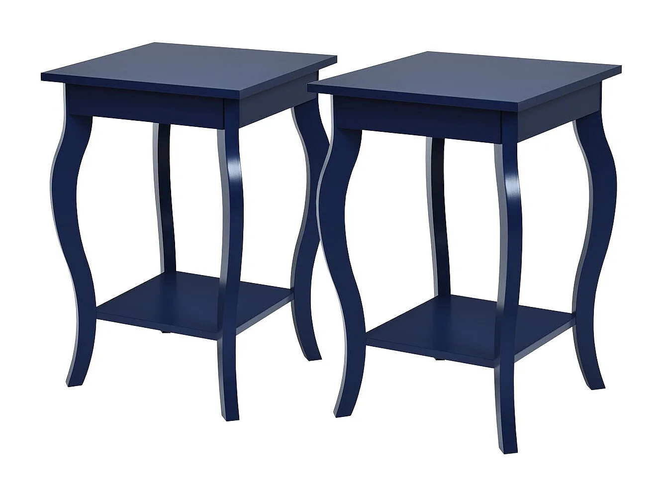 2er Set Beistelltische mit Geschwungenen Beinen & 2 Stufigen Ablagen für Wohnzimmer Blau