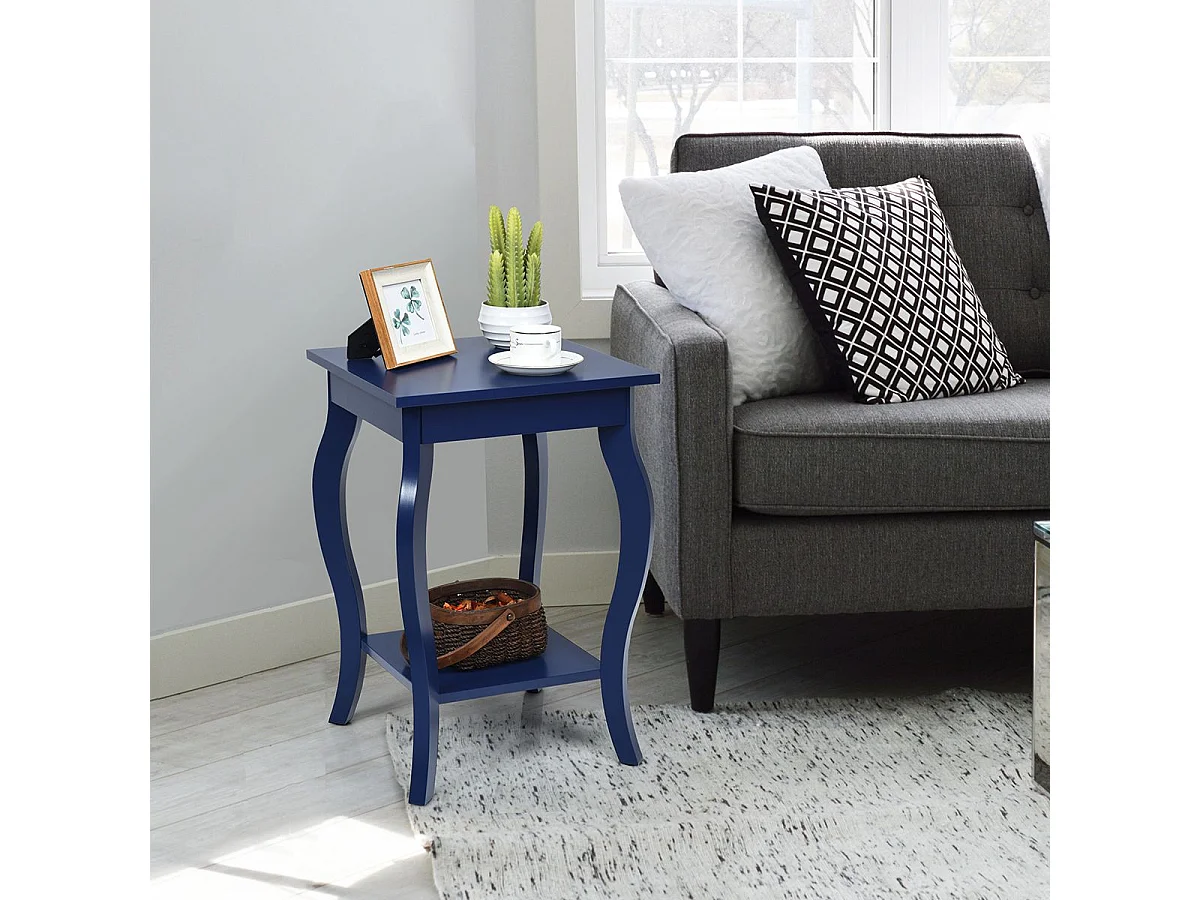 2er Set Beistelltische mit Geschwungenen Beinen & 2 Stufigen Ablagen für Wohnzimmer Blau