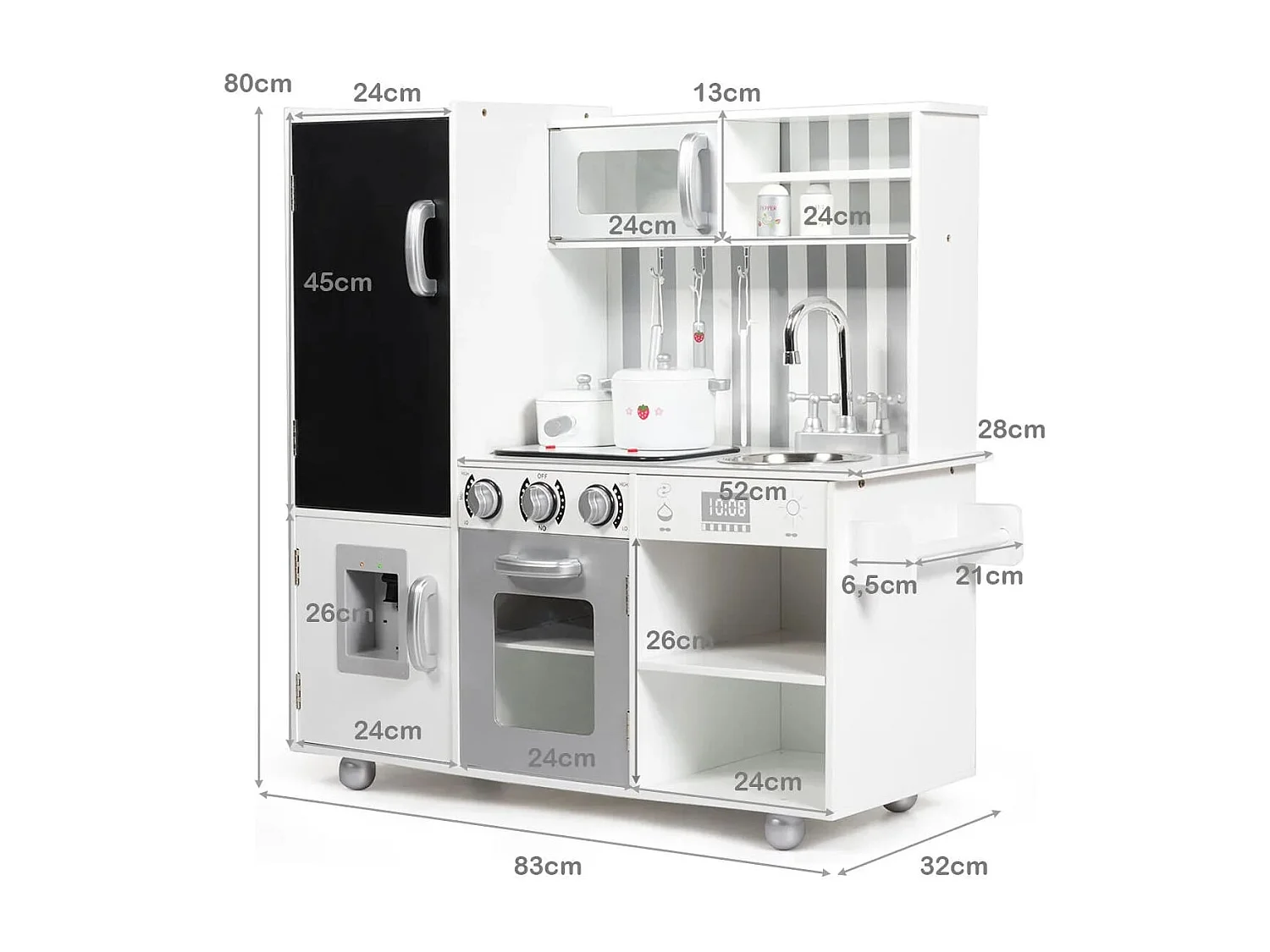 Kinderküche mit Tafel & Simulierten Geräuschen 83 x 32 x 80 cm Weiß