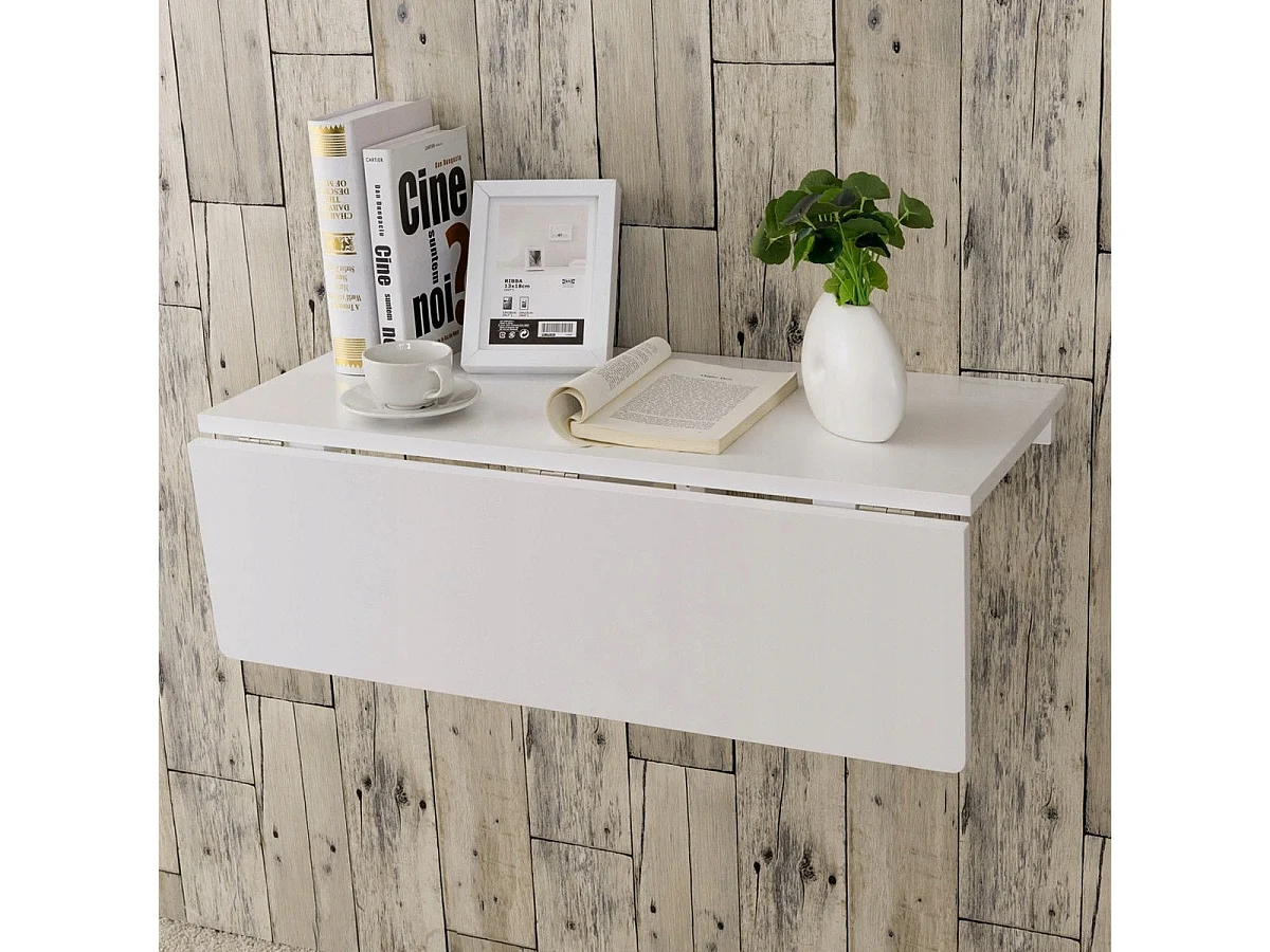 Table de cuisine murale rabattable en bois de pin Petite table de bureau murale pliante, 80x60x45cm, Blanc