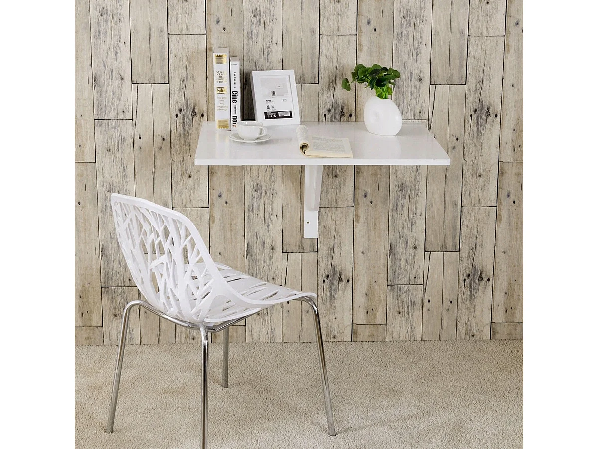 Table de cuisine murale rabattable en bois de pin Petite table de bureau murale pliante, 80x60x45cm, Blanc