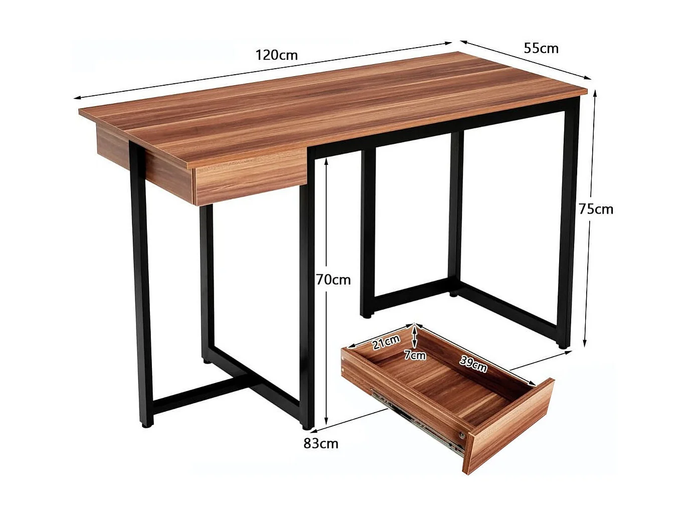 120 x 55 cm Computertisch mit Schublade & Verstellbaren Pads Computertisch Walnuss