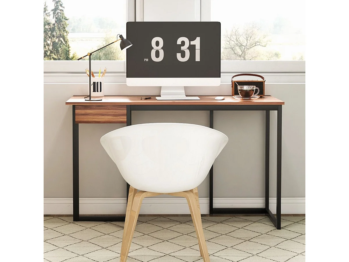 120 x 55 cm Computertisch mit Schublade & Verstellbaren Pads Computertisch Walnuss