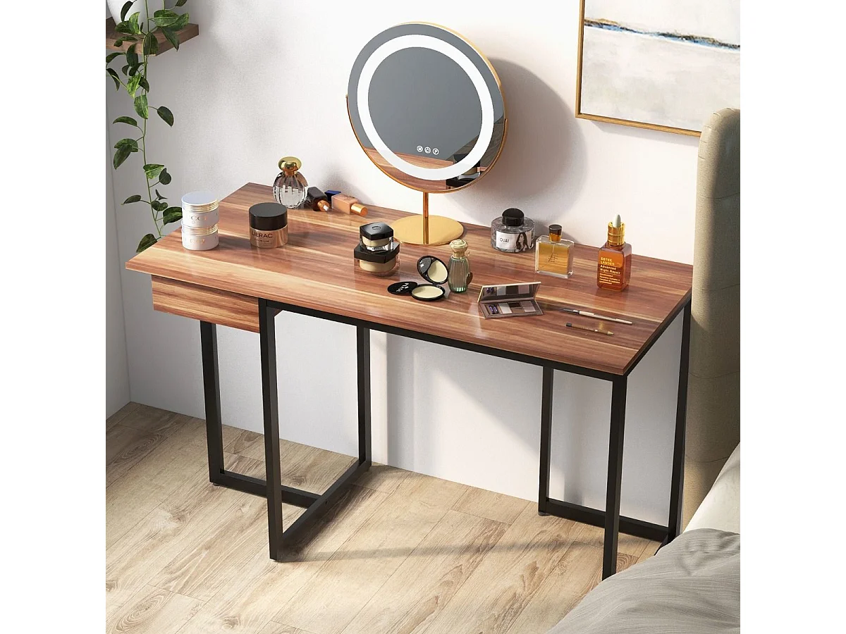 Scrivania per computer 120cm con cassetto, Scrivania per ufficio con struttura in metallo piedini regolabili Noce