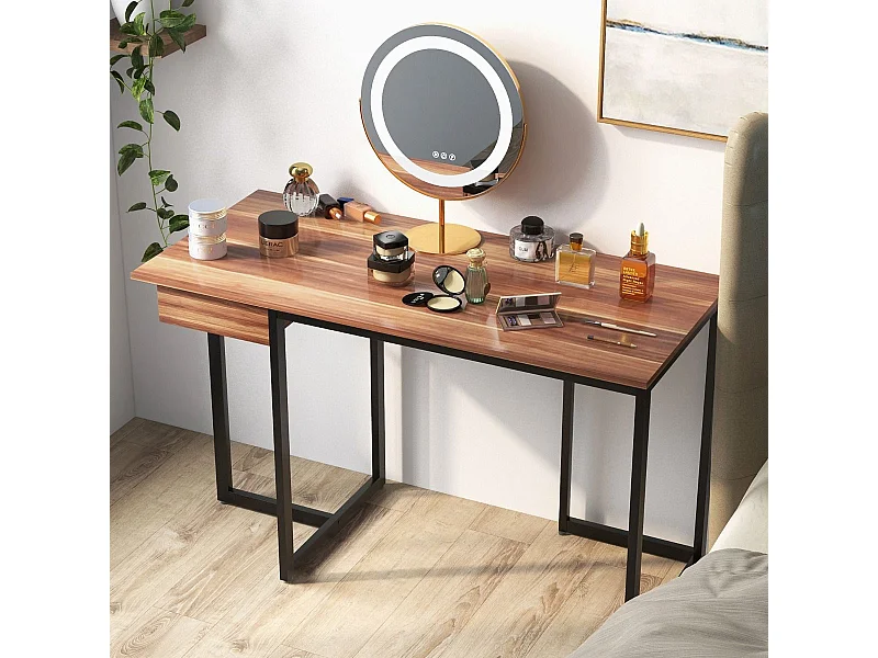 120 x 55 cm Computertisch mit Schublade & Verstellbaren Pads Computertisch Walnuss