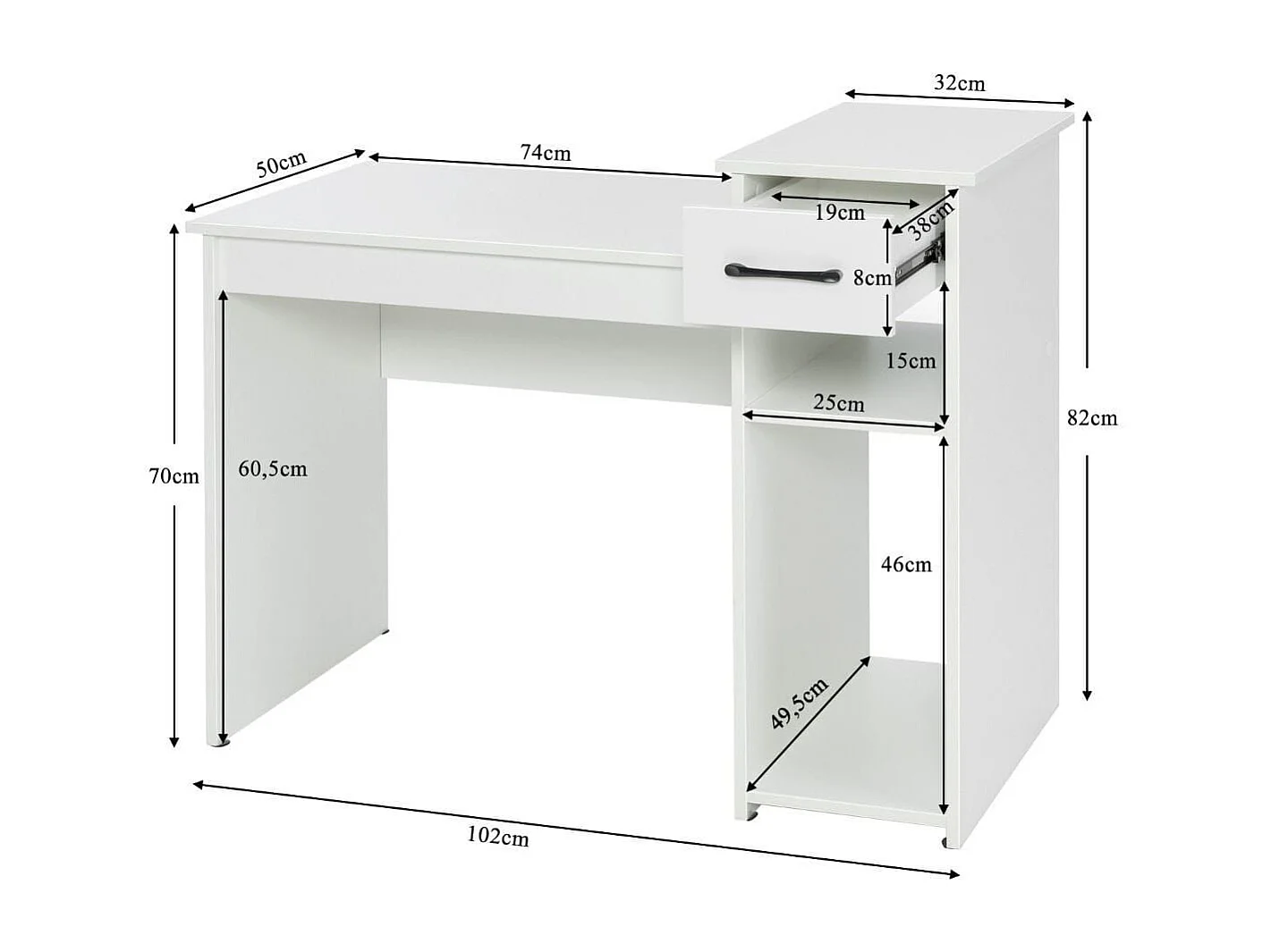 Bureau Informatique avec Support PC à 2 Niveaux 102 x 50 x 82 cm Blanc