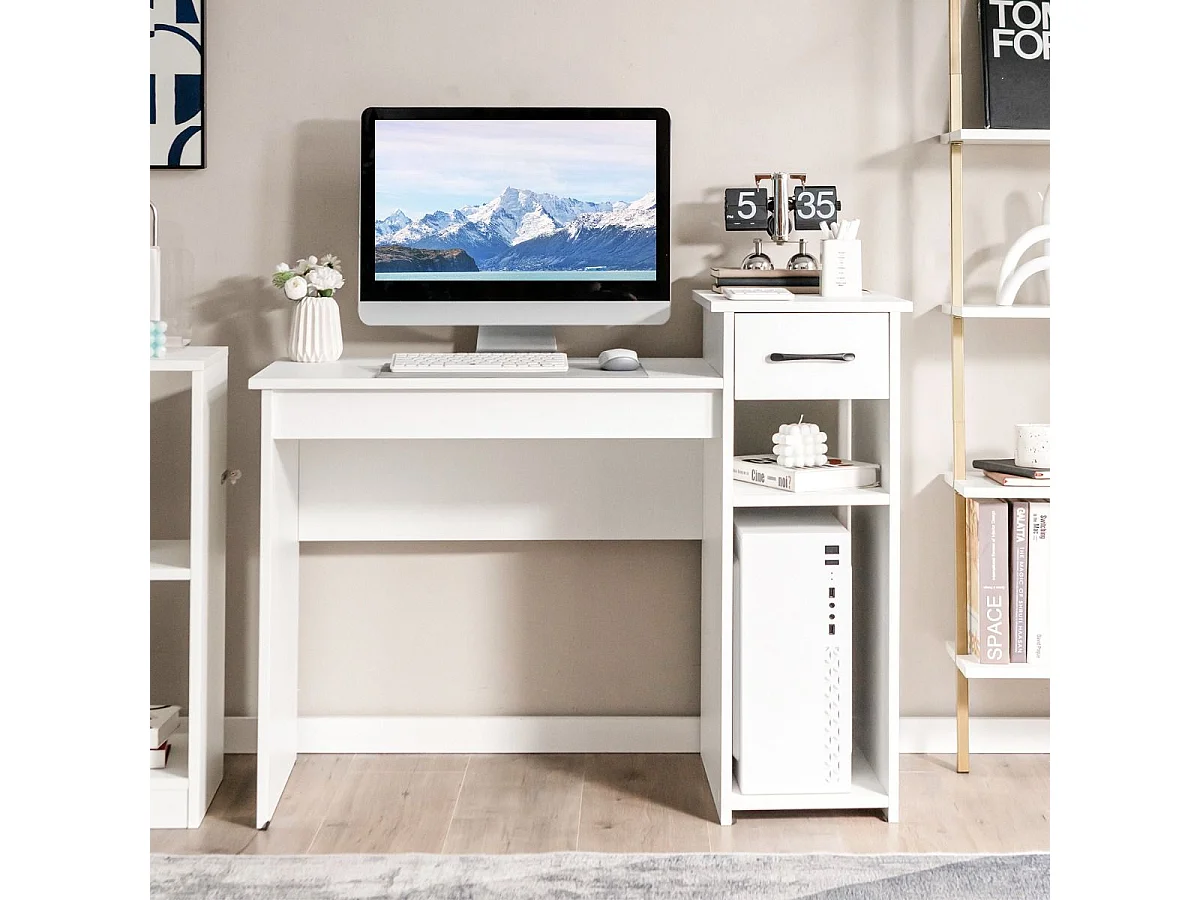 Bureau Informatique avec Support PC à 2 Niveaux 102 x 50 x 82 cm Blanc