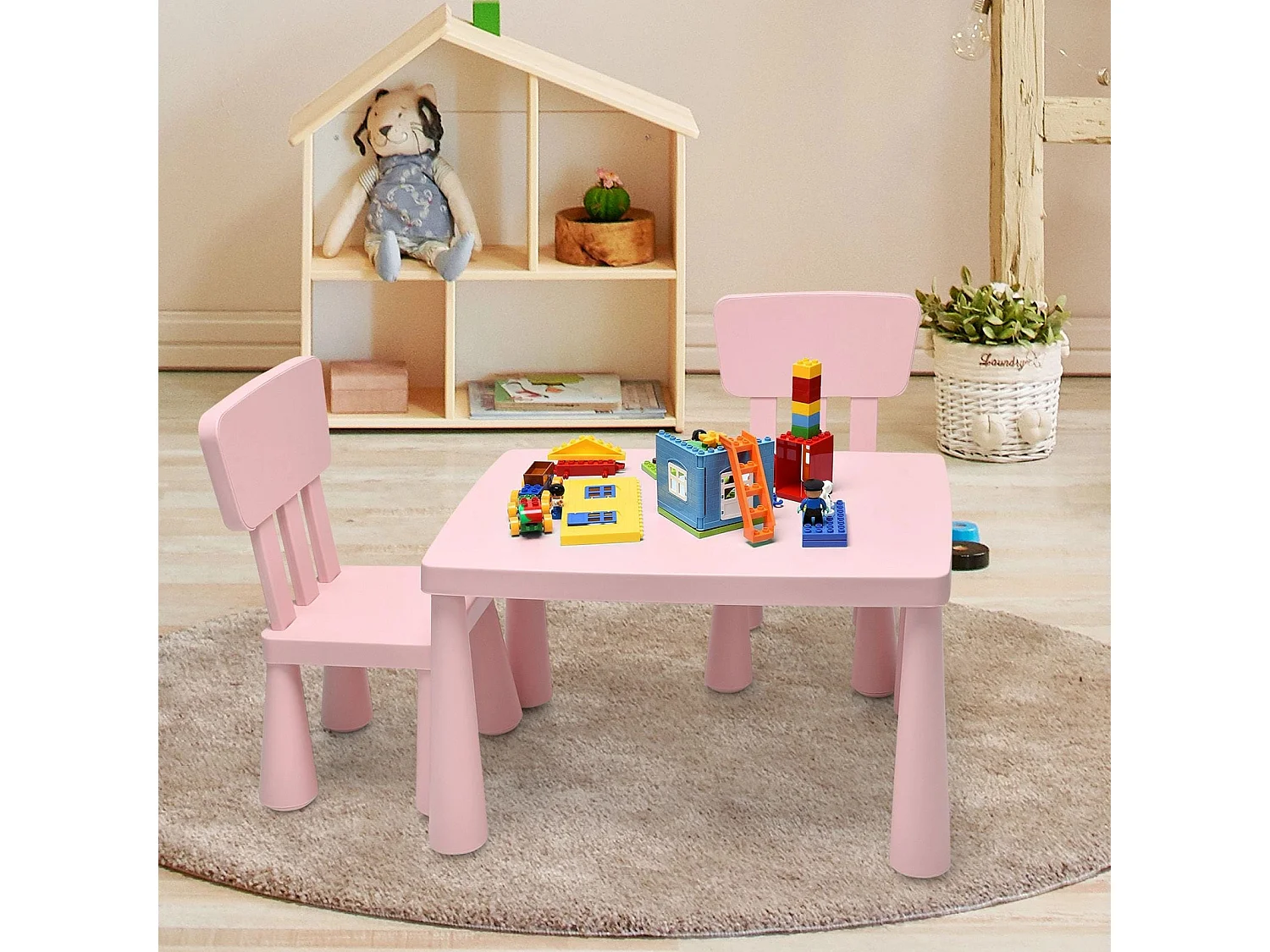 Ensemble Table et Chaises pour Enfants pour Jouer Manger Dessiner Apprentissage pour Enfants 1 à 7 Ans Rose