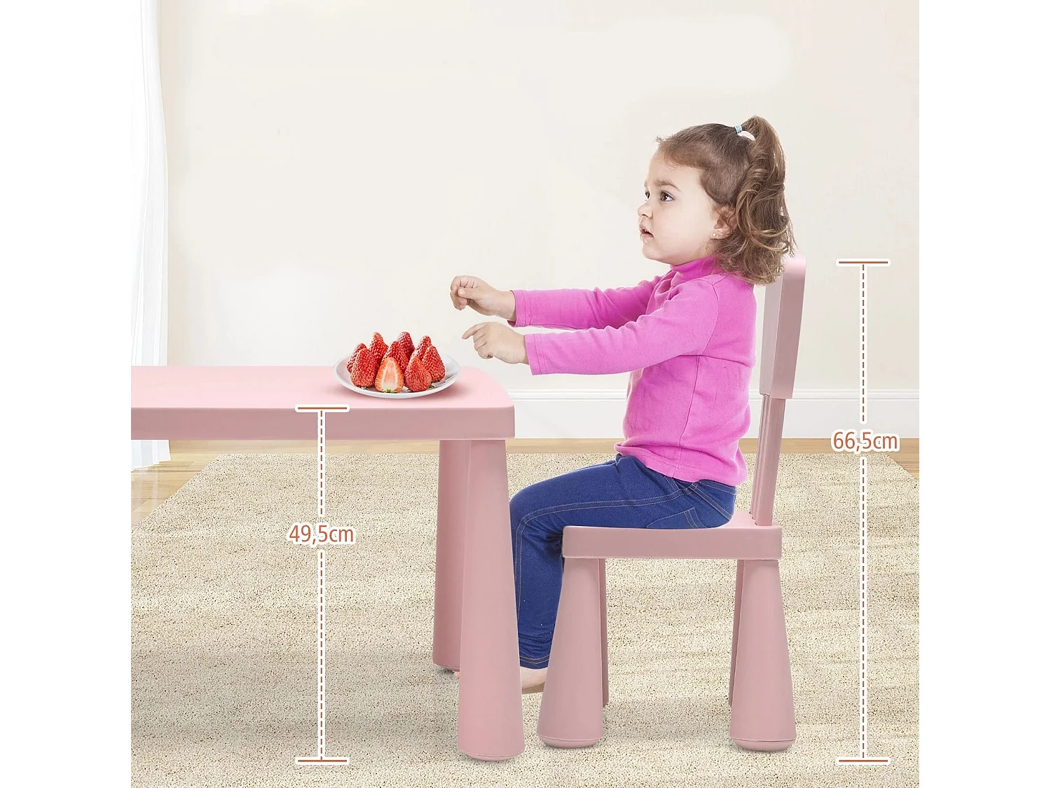 Ensemble Table et Chaises pour Enfants pour Jouer Manger Dessiner Apprentissage pour Enfants 1 à 7 Ans Rose