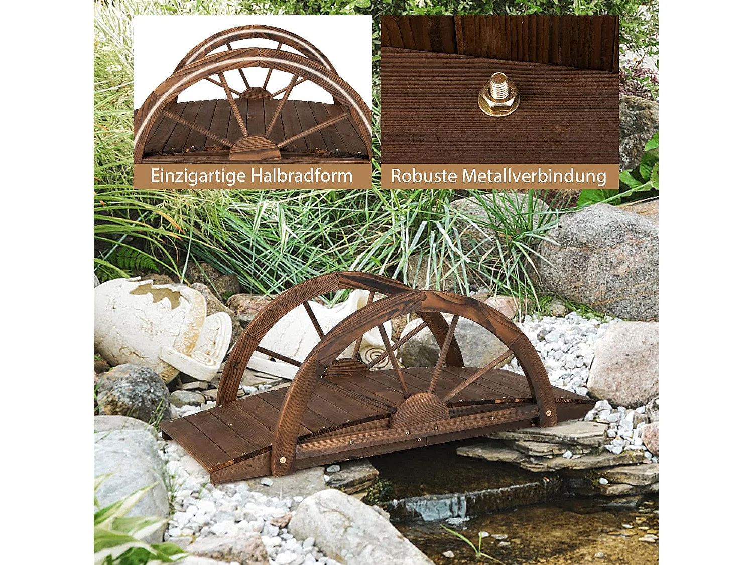 Holzbrücke mit doppeltem Halbradgeländer