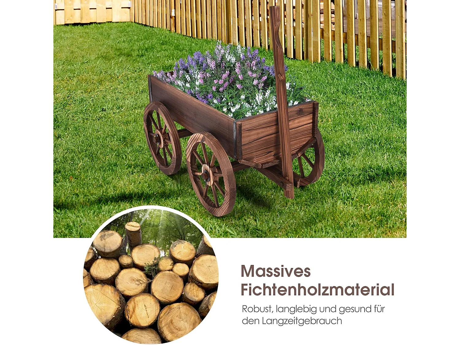 Blumenwagen Holz, Pflanzwagen 4 Rädern