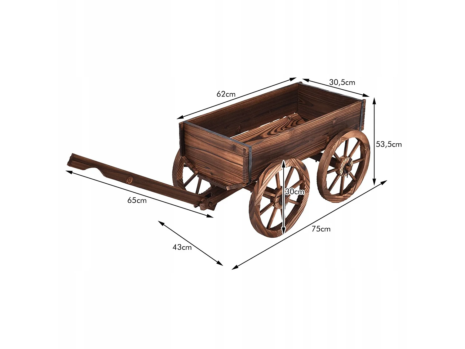 CHARIOT EN BOIS, CAISSE, JARDINIÈRE, POT DE FLEURS DE JARDIN