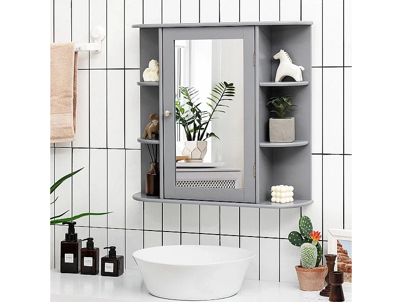 Verspiegelter Badezimmerschrank hölzerner Hängeschrank für Bad 66 x 16,7 x 63 cm Grau