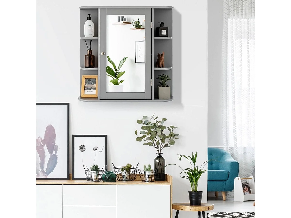 Verspiegelter Badezimmerschrank hölzerner Hängeschrank für Bad 66 x 16,7 x 63 cm Grau