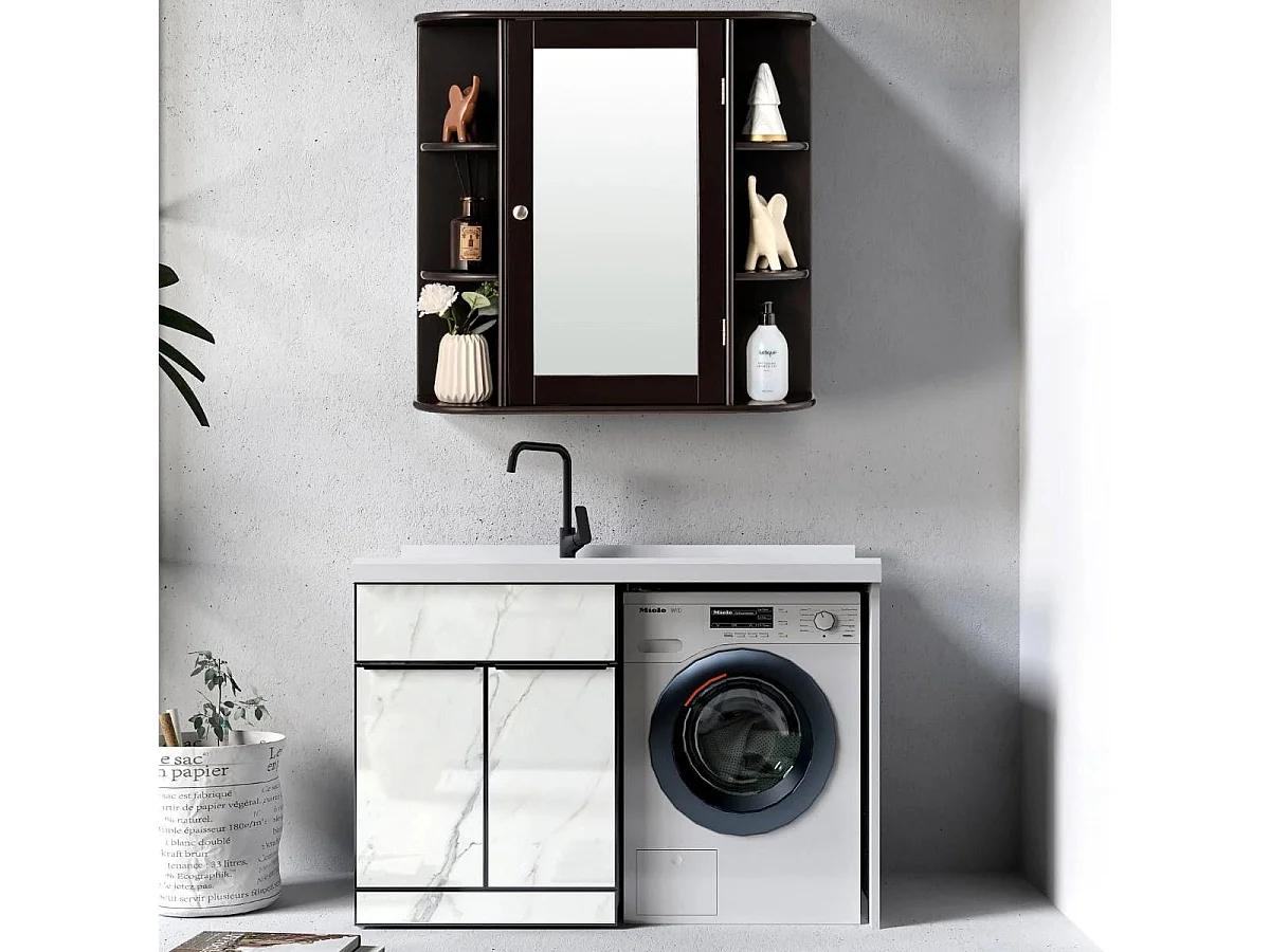 Aufbewahrungsschrank zur Wandmontage Mehrzweck-Medizinschrank für Bad 66 x 16,7 x 63 cm Braun