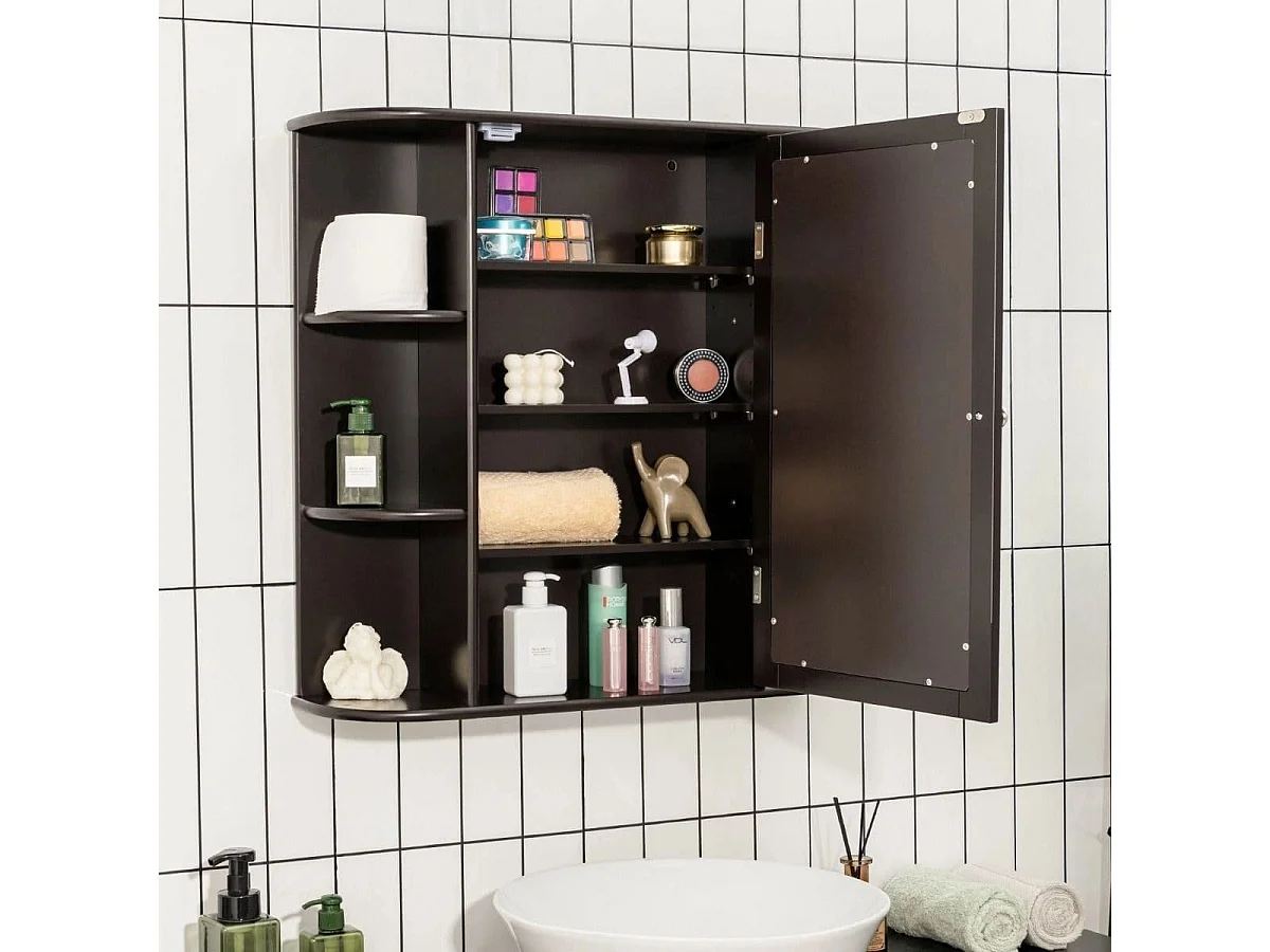 Aufbewahrungsschrank zur Wandmontage Mehrzweck-Medizinschrank für Bad 66 x 16,7 x 63 cm Braun