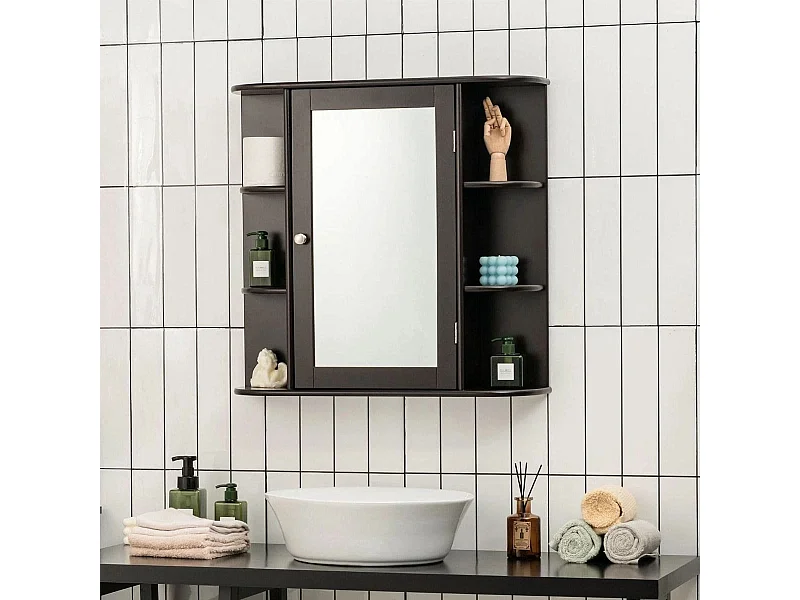 Aufbewahrungsschrank zur Wandmontage Mehrzweck-Medizinschrank für Bad 66 x 16,7 x 63 cm Braun