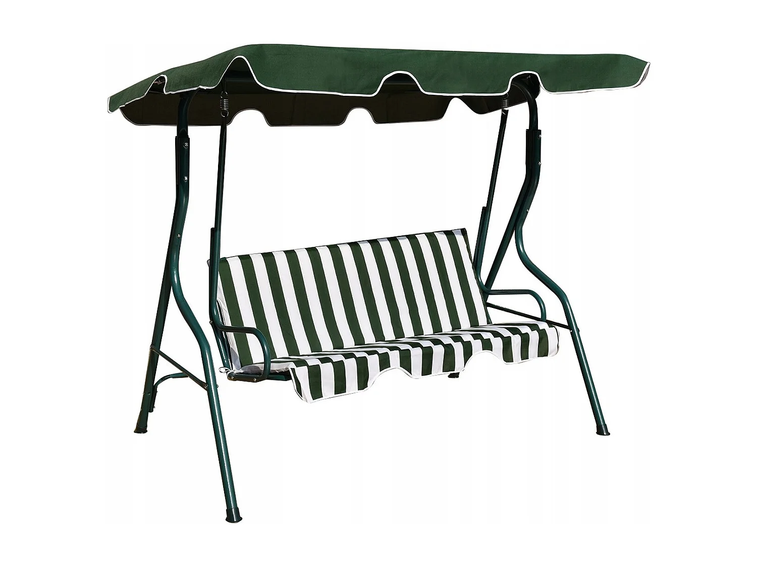 Dondolo a tre posti da giardino con oscurante e telaio in acciaio 172x154x110cm Verde e bianco