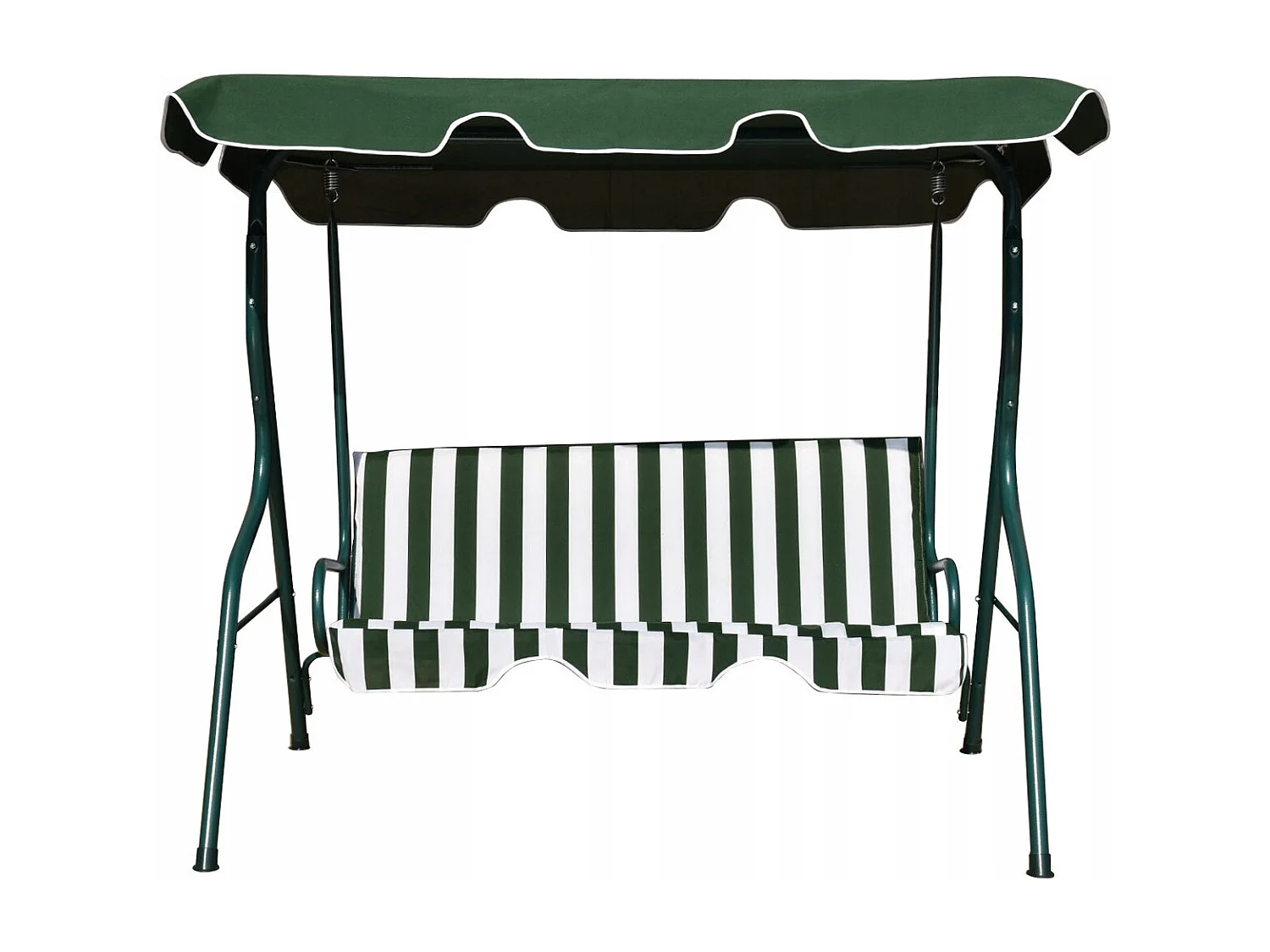 Dondolo a tre posti da giardino con oscurante e telaio in acciaio 172x154x110cm Verde e bianco