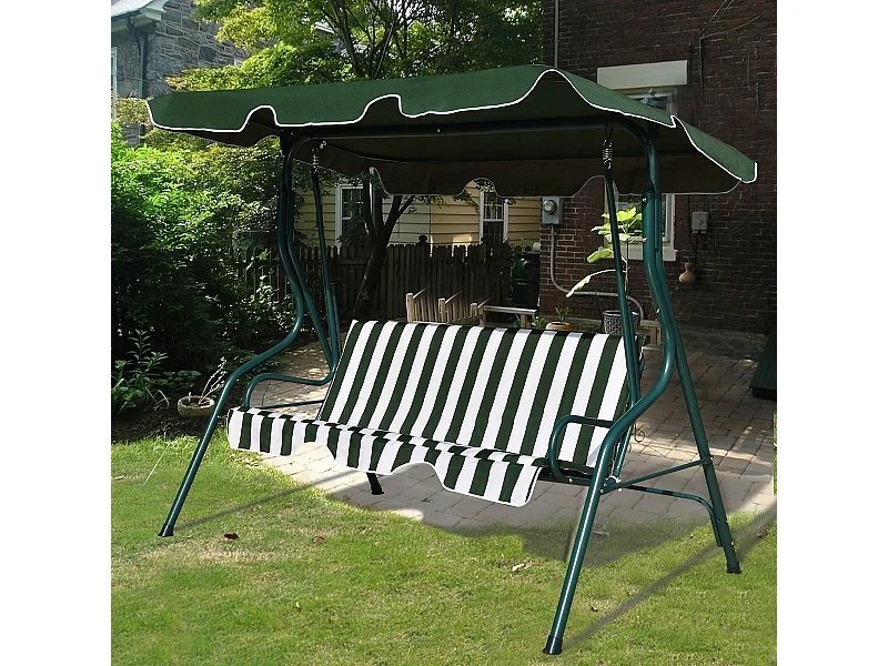 Hollywoodschaukel 3-Sitzer Gartenschaukel Schaukelbank mit Sonnendach Grün/Braun/Schwarz 172 x 154 x 110 cm-Grün