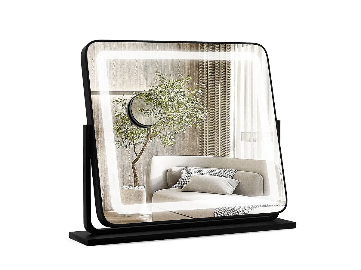Tisch-LED-Beleuchteter Spiegel Schminkspiegel mit Lichtern 56 x 12 x 48 cm Schwarz