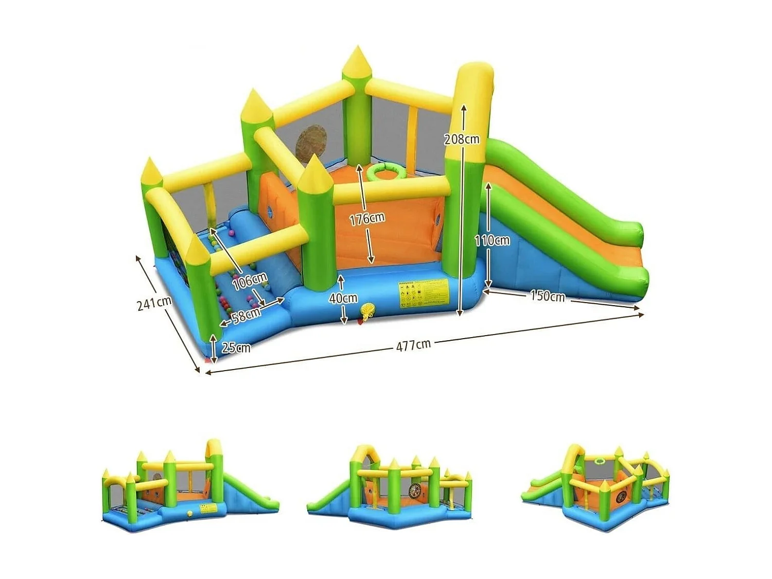 Aufblasbare Hüpfburg mit Rutsche & Bällebad & Basketballkorb 477 x 241 x 208 cm (ohne Gebläse)