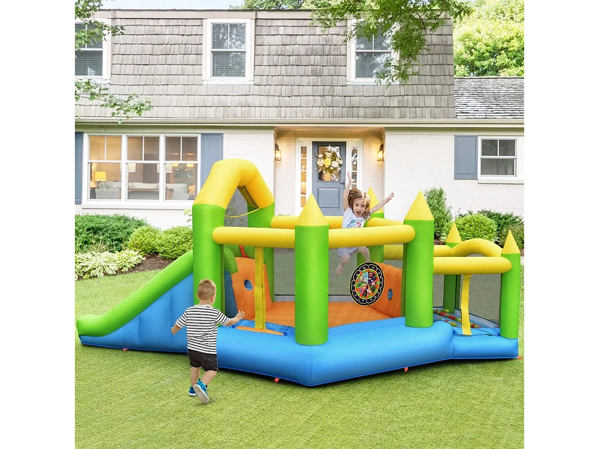 Aufblasbare Hüpfburg mit Rutsche & Bällebad & Basketballkorb 477 x 241 x 208 cm (ohne Gebläse)