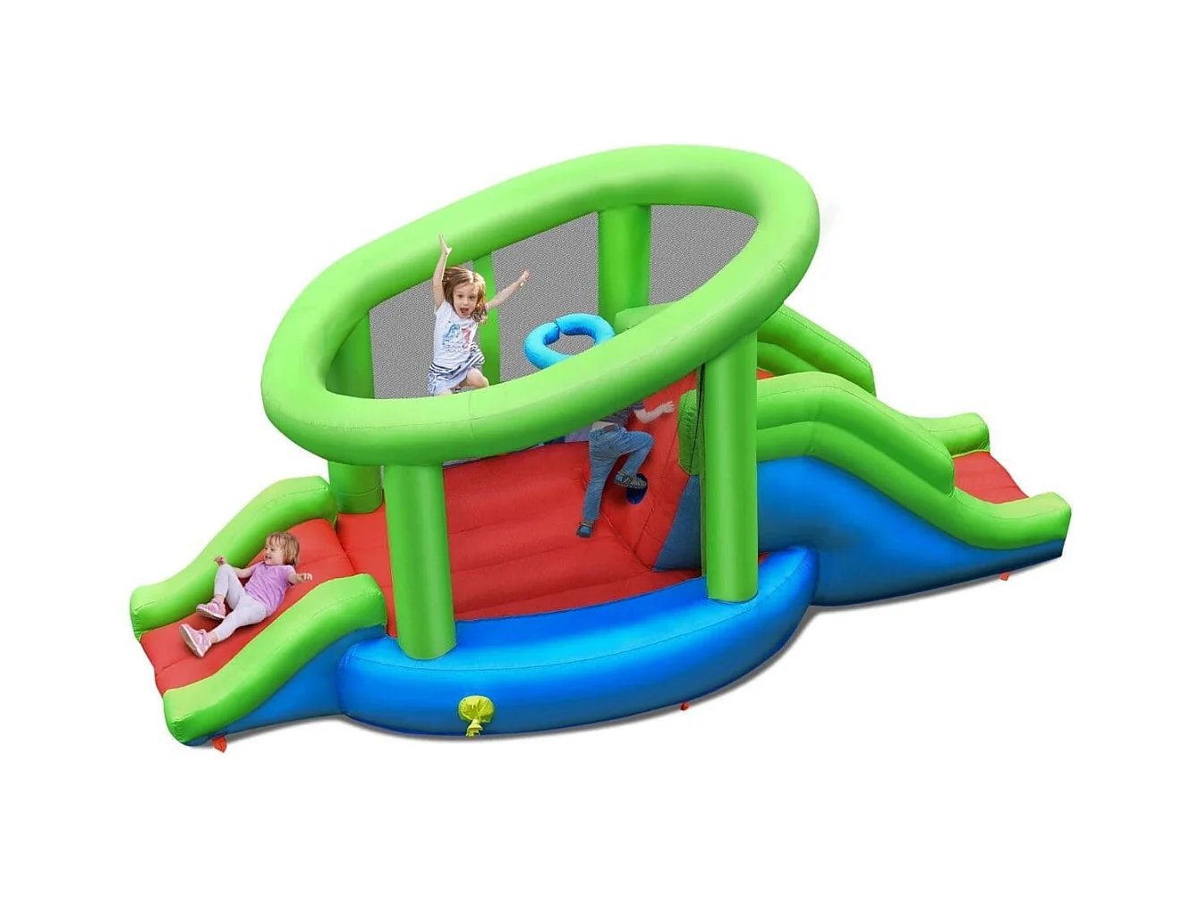 Château Gonflable en Forme de Escargot avec 2 Toboggans Maison de Rebond Gonflable avec Mur d'Escalade Panier de Basket Ventilateur