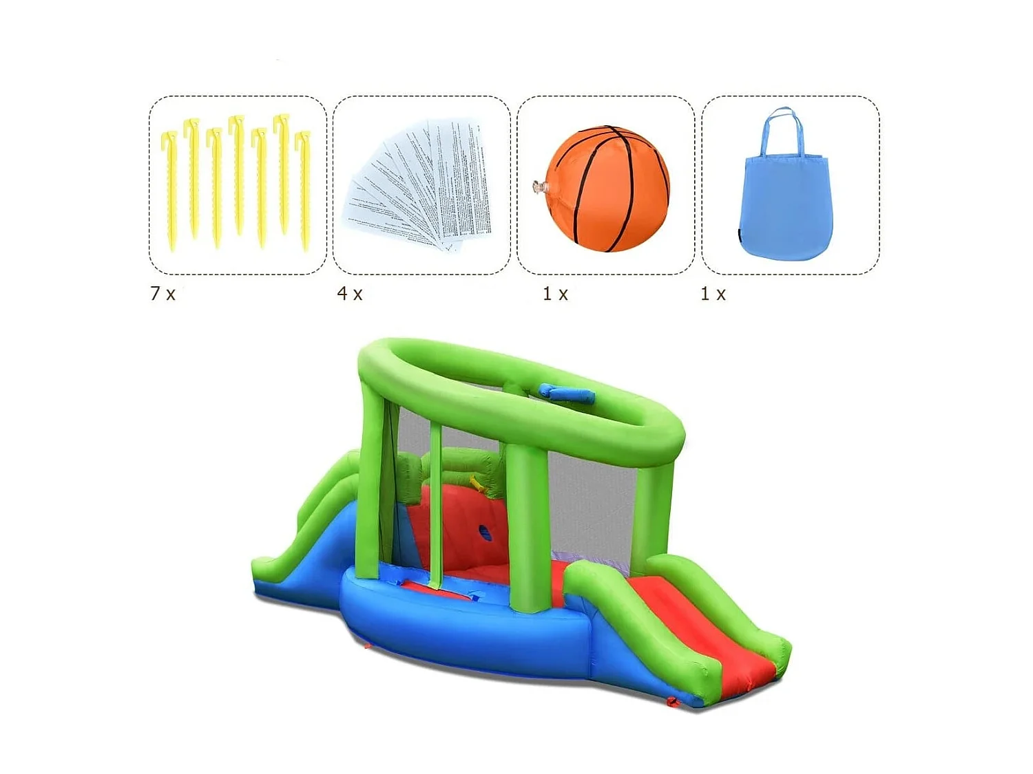 Aufblasbare Schnecke Hüpfburg mit 2 Rutschen & Basketballkorb 410 x 190 x 197 cm