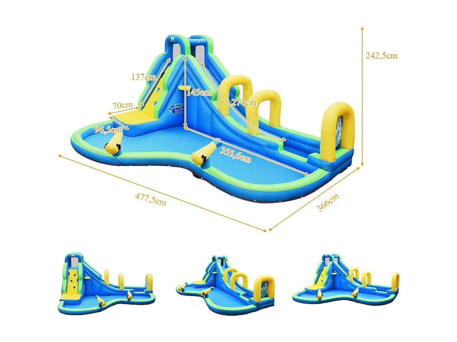 Hüpfburg Aufblasbare Wasserrutsche mit Gebläse 478x366x242cm