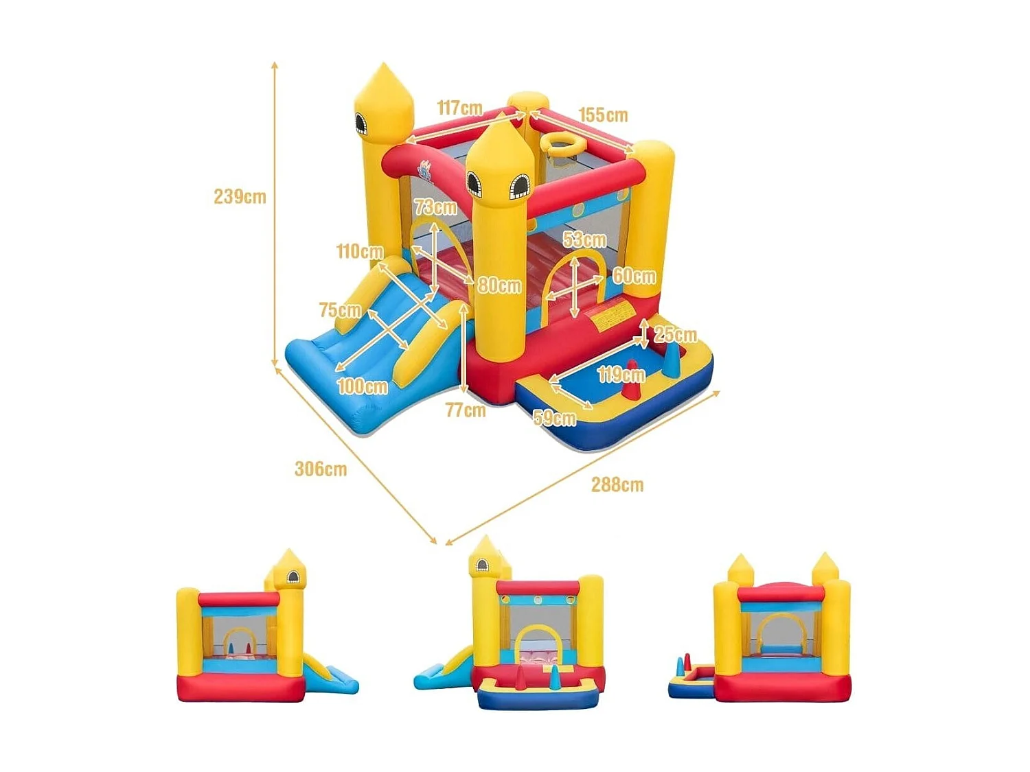 Aufblasbare Hüpfburg für Kinder mit Rutsche & 480 W Gebläse & Ozeanbällen & Ringwurf