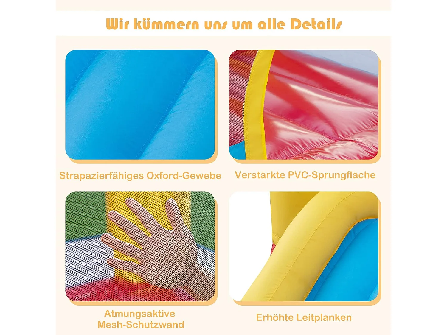 Aufblasbare Hüpfburg für Kinder mit Rutsche & 480 W Gebläse & Ozeanbällen & Ringwurf