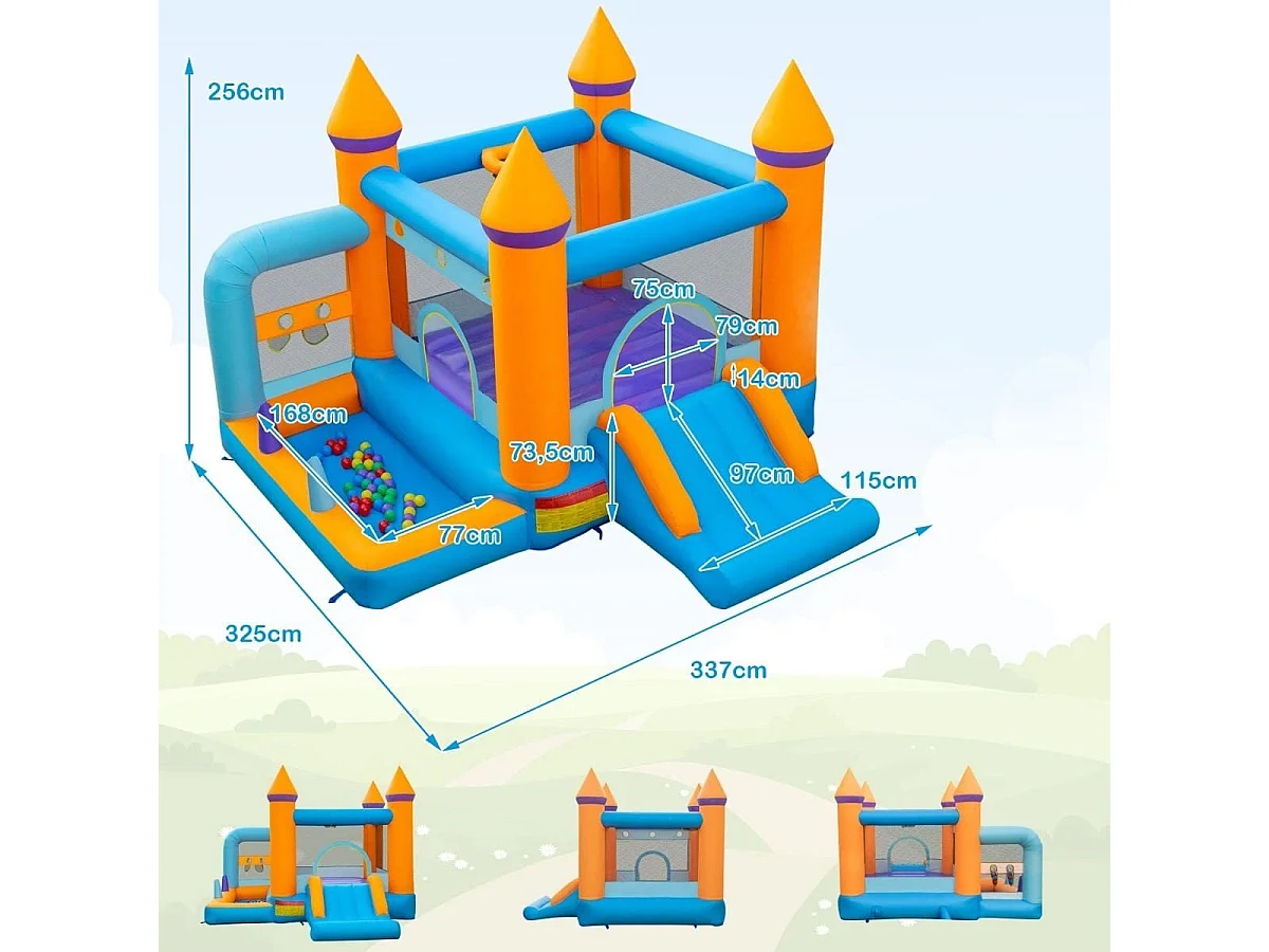 Aufblasbare Hüpfburg für Kinder mit Bällebad & Rutsche & Ringwurfspiel Inklusive 735W Gebläse