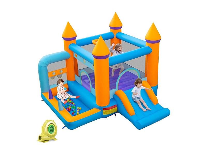 Château Gonflable Pour Enfants Avec Toboggan Cercle De Basket Ball Fosse Mur D Escalade Filet De Securite Sans Souffleur