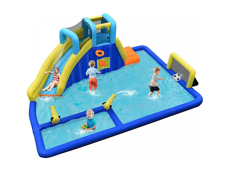 Aufblasbarer Wasserpark 6-in-1 Hüpfburg mit Wasserrutsche 526 x 373 x 203 cm Blau + Gelb