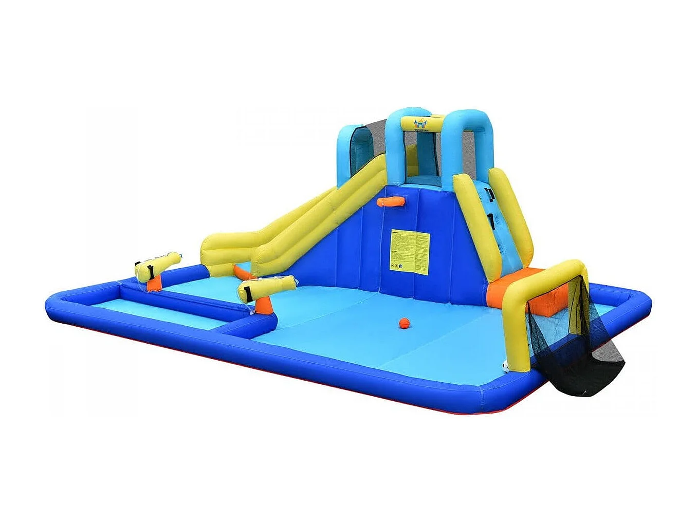 Aufblasbarer Wasserpark 6-in-1 Hüpfburg mit Wasserrutsche 526 x 373 x 203 cm Blau + Gelb