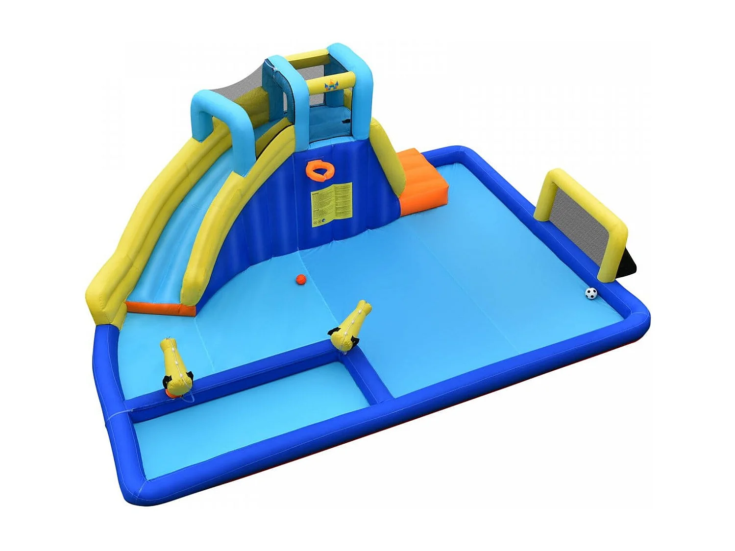 Aufblasbarer Wasserpark 6-in-1 Hüpfburg mit Wasserrutsche 526 x 373 x 203 cm Blau + Gelb