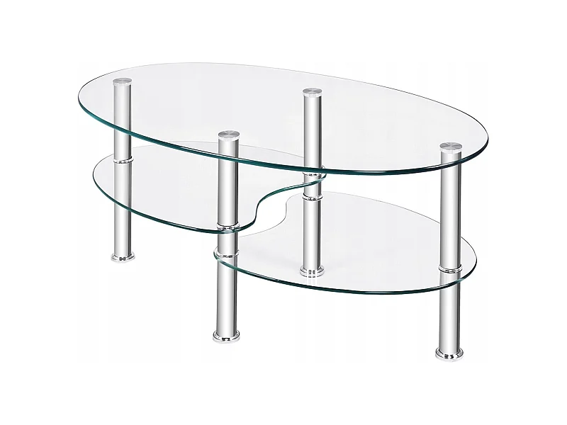 3 Ebenen Glastisch mit Modernem Ovalen Design Dreistufigem Regal Transparent