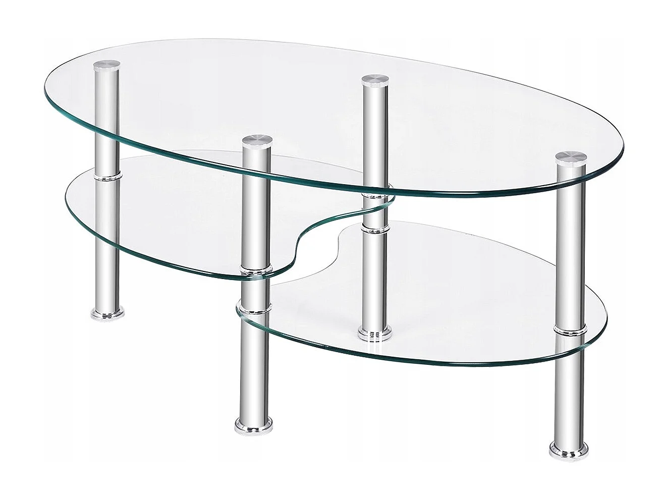 3 Ebenen Glastisch mit Modernem Ovalen Design Dreistufigem Regal Transparent