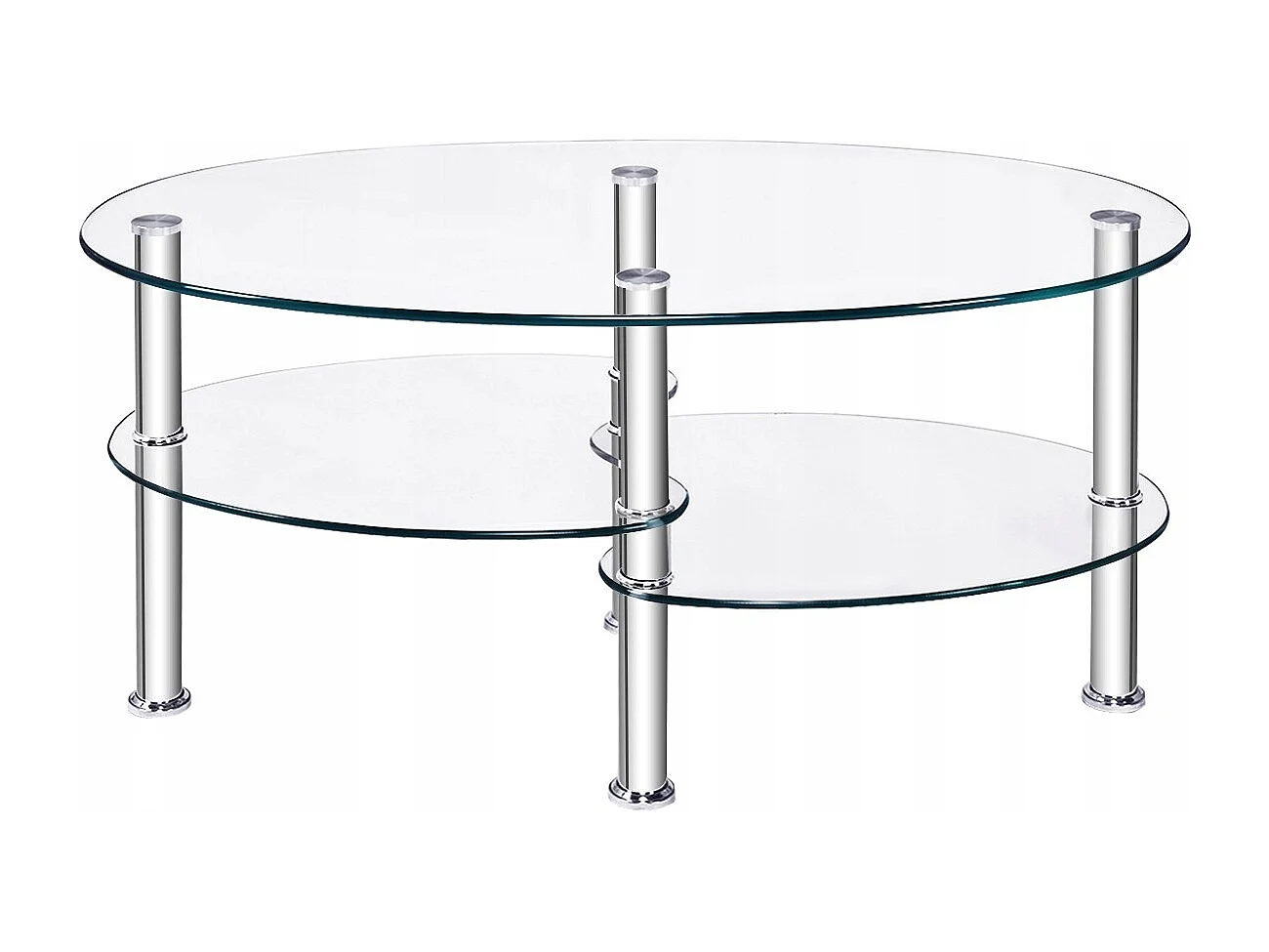 3 Ebenen Glastisch mit Modernem Ovalen Design Dreistufigem Regal Transparent