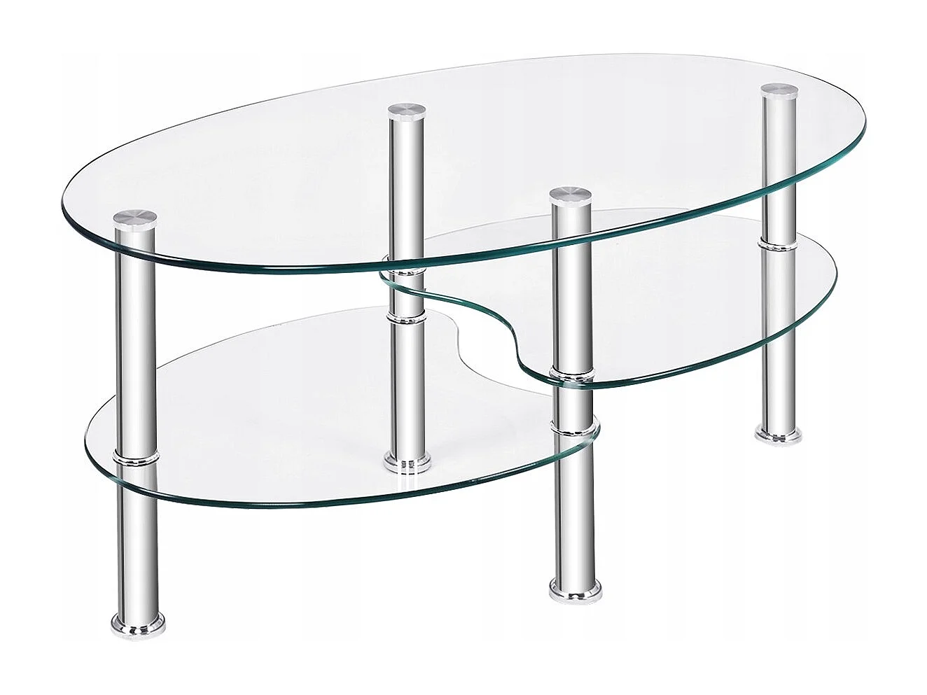 3 Ebenen Glastisch mit Modernem Ovalen Design Dreistufigem Regal Transparent